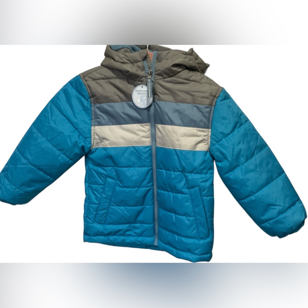 NWT Kids Whales  Tail Teal and Gray Puffer Jacket Unisex